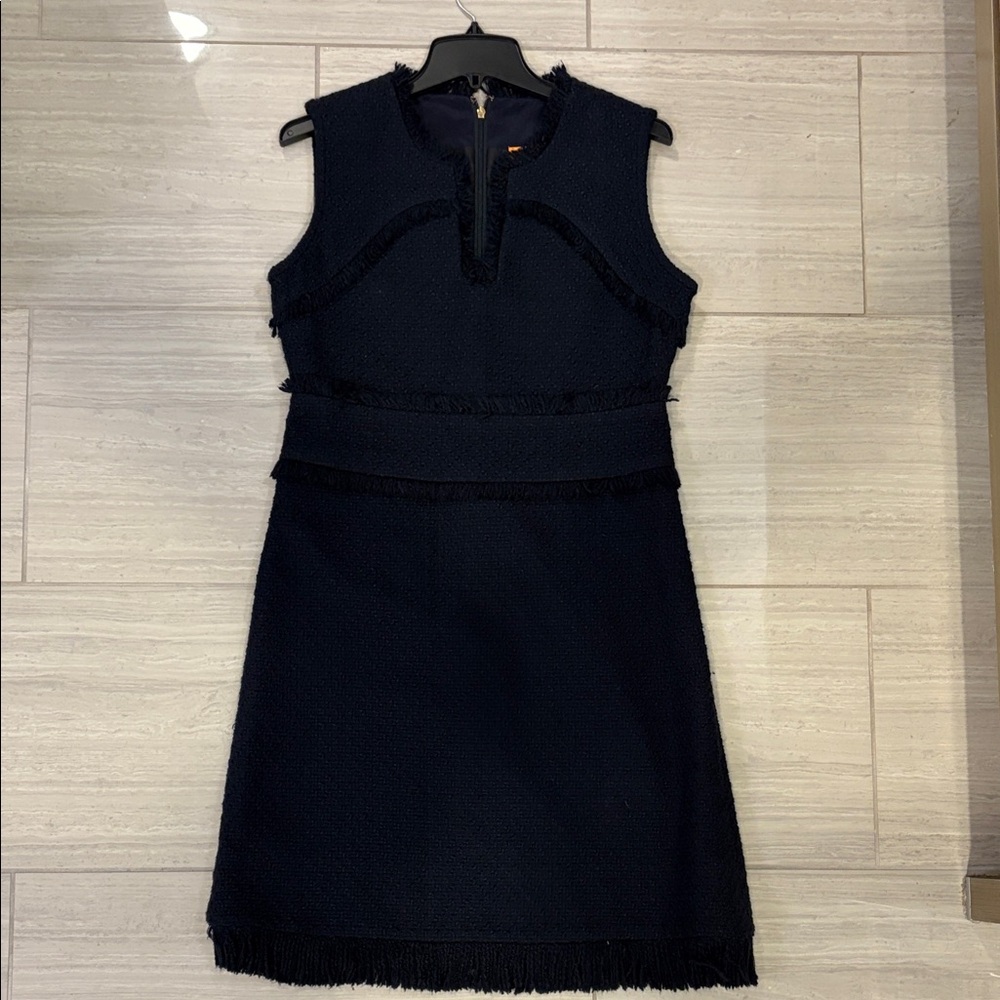 Tory Burch Navy Sleeveless Tweed Shift Dress